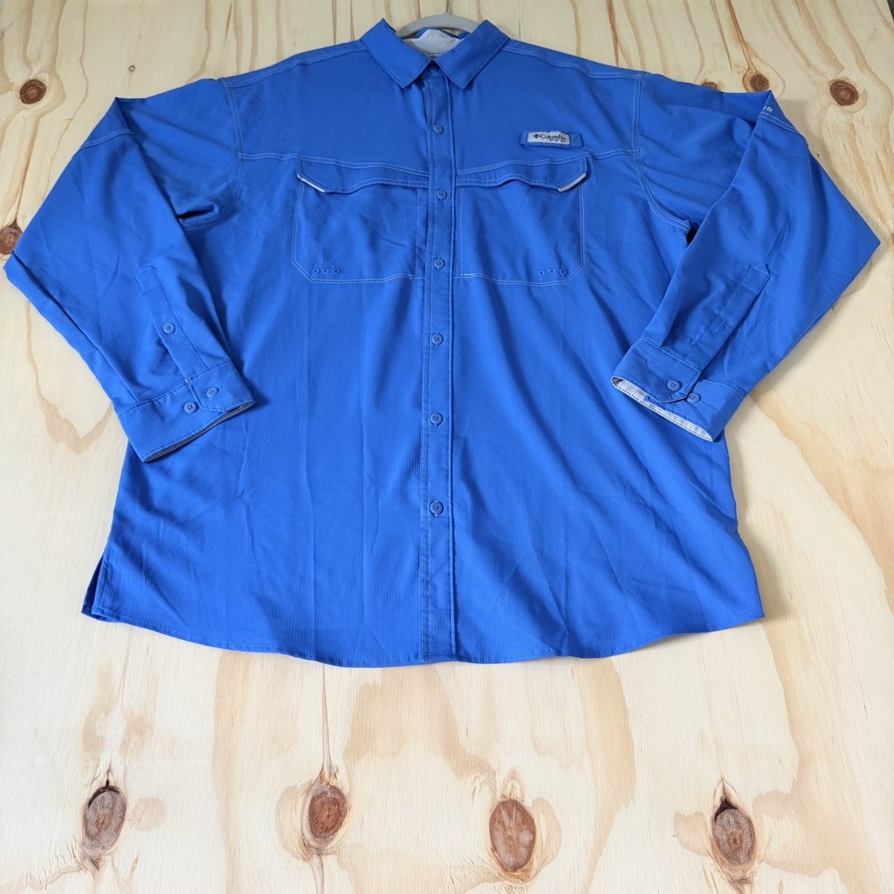 Columbia PFG Bahama II Shirt Mens Large Dark Blue Long Sleeve Vented Fishing